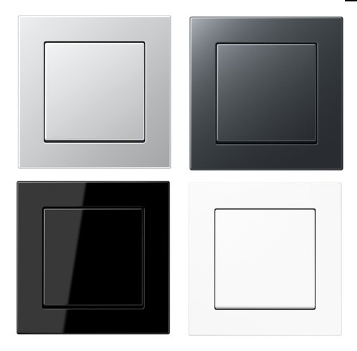 A 550. Рамки выключателей A 550 Jung в четырех цветах:A 550 алюминий, A 550 антрацит матовый, A 550 черный, A 550 белый