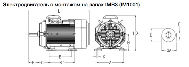 Габаритный размер Электродвигателя IE1 4кВт 1000 об/мин 400 В (тр), 415 В (тр), 690 ВY 50 Гц  M2AA132MA6B3  : Купить электротовары предлагает Электромаркет Elmar Украина