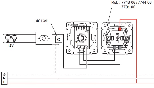 Схема подключения 3 Диммера-светорегулятора 100-1000 Вт поворотного Valena (белый) 