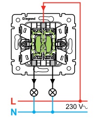 Схема подключения Двухклавишного выключателя с подсветкой Valena (слоновая кость) : электромаркет интернет-магазин ELMAR Украина