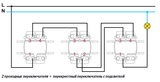 2 проходных переключателя + перекрестный переключатель с подсветкой : интернет-магазин Elmar Украина