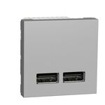 Розетка USB подвійна 2 1А 2 модуля алюміній Unica New