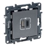 NILOE STEP Розетка USB Тип А+C 12Вт+15Вт 5 В, колір Сталь
