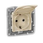 Розетка з з/к, 2К+З, з кришкою, з захисними шторками, IP44, Etika (слонова кістка)
