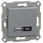 Подвійний зарядний пристрій USB тип A+C 21 Вт із супортом Сталь Asfora Schneider Electric EPH2700562