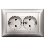 Розетка электрическая с заземлением Valena двойная (алюминий)