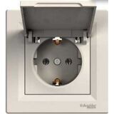 Розетка электрическая с заземлением с защитными шторками с крышкой IP44 Asfora (кремовый)