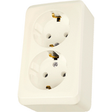 Розетка двойная с з/к и защитными шторками внешний монтаж IP20 16А 250В крем Prima