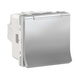 Розетка с з/к з захисними шторками з кришкою 16А гвинтовий зажим алюміній Unica New