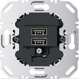 Механизм розетки/зарядки 2xUSB (3А/2x1.5А) 230В антрацит