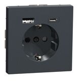 Розетка c з/к 16А + USB type A+C 3.0A, авт. клеммы, D-Life (антрацит)