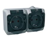 Двойная розетка 16А прозрачная кришка внешний монтаж IP44 Cedar Plus Серый Schneider