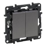 NILOE STEP Выключатель-кнопка двухклавишный 6А автоматические клеммы, Цвет Сталь