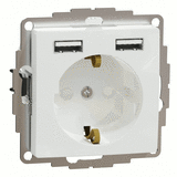 Розетка с заземлением 16А шторками  и 2хUSB 2.4A тип А, Sedna Design (Белый)