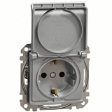 Розетка с заземлением 16A шторками  и крышкой, Sedna Design (Алюминий)