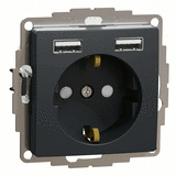 Розетка з з/к 16А, шт. та 2хUSB 2.4A, Sedna Design (чорний)