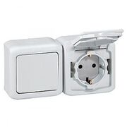 Вимикач + розетка з заземленням з кришкою IP44 Legrand Forix (Quteo) (білий)