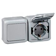 Вимикач + розетка з заземленням з кришкою IP44 Legrand Forix (Quteo) (сірий)