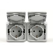 Подвійна розетка з заземленням 16 A 250 В, з кришкою (здвоєні механізми) IP44 Legrand Forix (Quteo) (сірий)