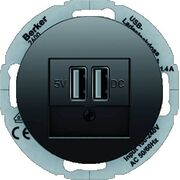 USB-розетка двойная (3А/2*1.5А) 230В черная 1930/Glas/R.classic