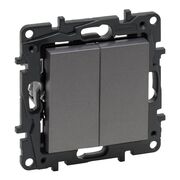 NILOE STEP Выключатель-кнопка двухклавишный 6А автоматические клеммы, Цвет Сталь