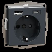 Розетка с з/к 16А + USB type A+C 3.0A, авт. клеммы, SM (антрацит) : інтернет-магазин Elmar Україна