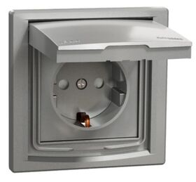 Розетка з з/к 16A шт. та кришкою IP44 Asfora (алюміній) Schneider Electric EPH3100361