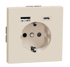 Розетка с з/к 16А + USB type A+C 3.0A, авт. клеммы, D-Life (сахара)