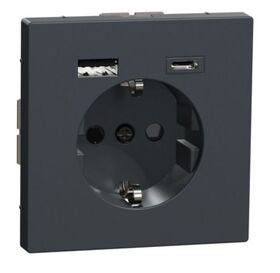 Розетка c з/к 16А + USB type A+C 3.0A, авт. клеммы, D-Life (антрацит)