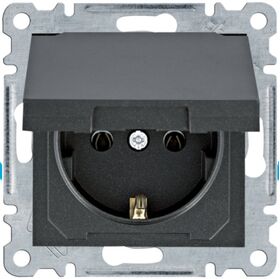 Розетка із заземленням з кришкою Lumina, чорна, 16А/230В Hager WL1153