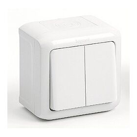 Выключатель двухклавишный 10А IP44 Legrand Forix (Quteo) (белый)
