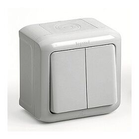 Выключатель двухклавишный 10А IP44 Legrand Forix (Quteo) (серый)