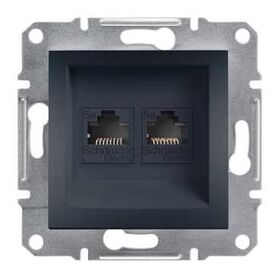 Двойная компьютерная розетка 2xRJ45 5e не экранированная Asfora Антрацит
