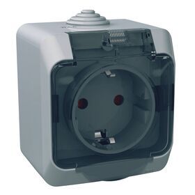 Розетка с з/к и защитными шторками 16А 250В IP44 прозрачная крышка серый CEDAR