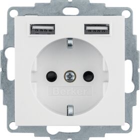 Розетка с з/к 16А/250В + 2хUSB/2.4A полярная белизна Q.х