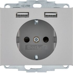 Розетка з з/к 16А/250В + 2хUSB/2.4A нерж.сталь-лак K.5