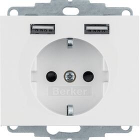 Розетка с з/к 16А/250В + 2хUSB/2.4A полярная белизна K.1