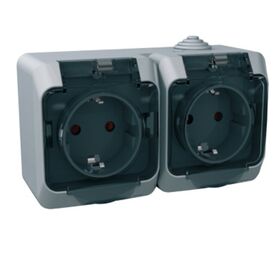 Двойная розетка 16А прозрачная кришка внешний монтаж IP44 Cedar Plus Серый Schneider