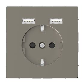 Розетка з з/к 16А + 2хUSB 2.4A авт. клеми DL (нікель) Merten MTN2366-6050