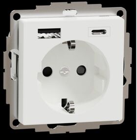 Розетка с з/к 16А + USB type A+C 3.0A, авт. клеммы, SM (активный белый)