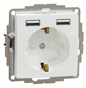 Розетка з з/к 16А, шт. та 2хUSB 2.4A, Sedna Design (білий)