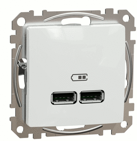 Зарядка двойная USB type A, 2.1А/2*1.05А, Sedna Design (Белый)
