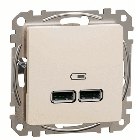 Зарядка подвійна USB type A, 2.1А/2*1.05А, Sedna Design (бежевий)