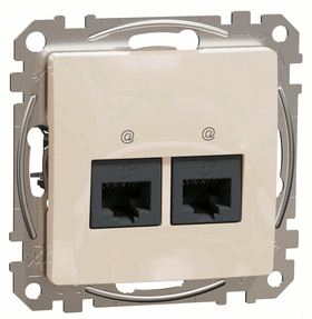 Розетка компьютерная двойная 2*RJ45 cat.5e UTP не экранированная, Sedna Design (Бежевый)