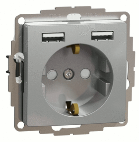 Розетка з з/к 16А, шт. та 2хUSB 2.4A, Sedna Design (алюміній)
