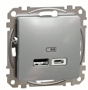 Зарядка двойная USB type A+type C, 2.4А/2*1.2А, Sedna Design (Алюминий)