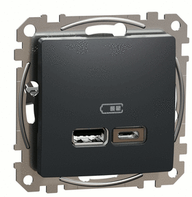 Зарядка двойная USB type A+type C, 2.4А/2*1.2А, Sedna Design (Черный)