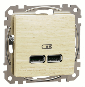 Зарядка двойная USB type A, 2.1А/2*1.05А, Sedna Elements (Береза)
