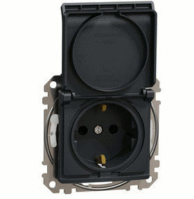 Розетка с заземлением 16A шторками  и крышкой IP44, Sedna Design (Черный)