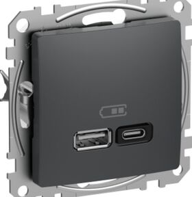 USB розетка A+C, 3 A, 45 Вт, Антрацит Sedna Design Schneider Electric SDD114404